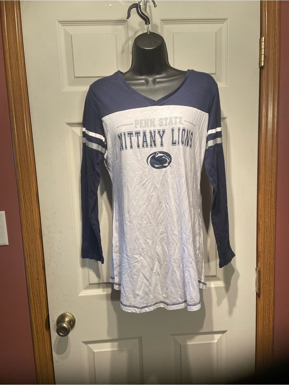 Penn State Nittany Lions Navy & White V-Neck Long Sleeve Tee